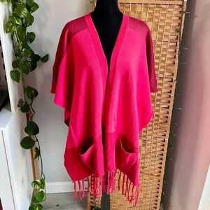 Cabi Red Tassel Shawl in Poncho Style